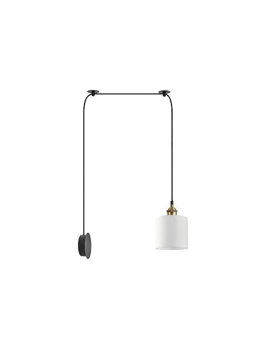 SCONCE-PENDANT SYSTEM 3m BRONZE-MATTE BLACK AND WHITE FABRIC SHADE