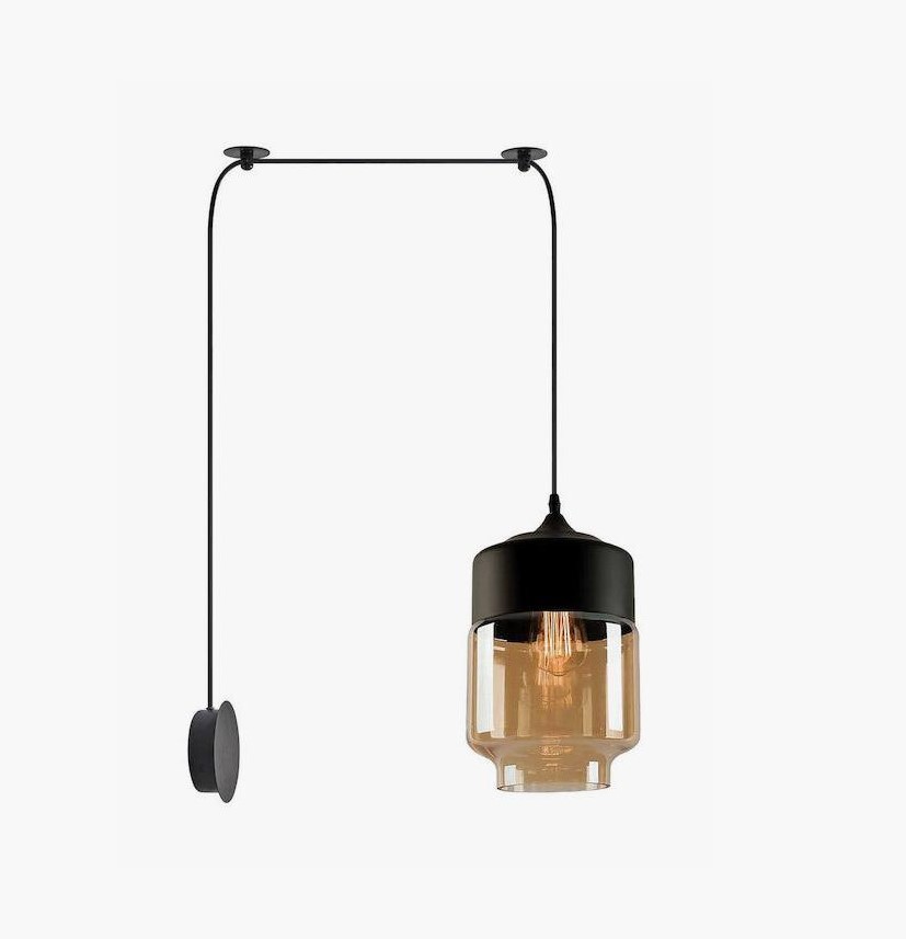 SCONCE PENDANT SYSTEM 3m MATTE BLACK METTAL AMBER GLASS
