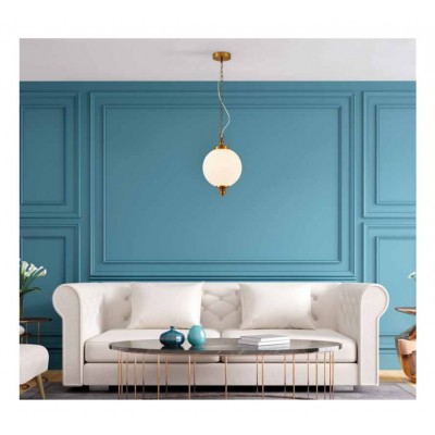 ELEGANT OPAL GLASS AND ANTIQUE BRASS PENDANT