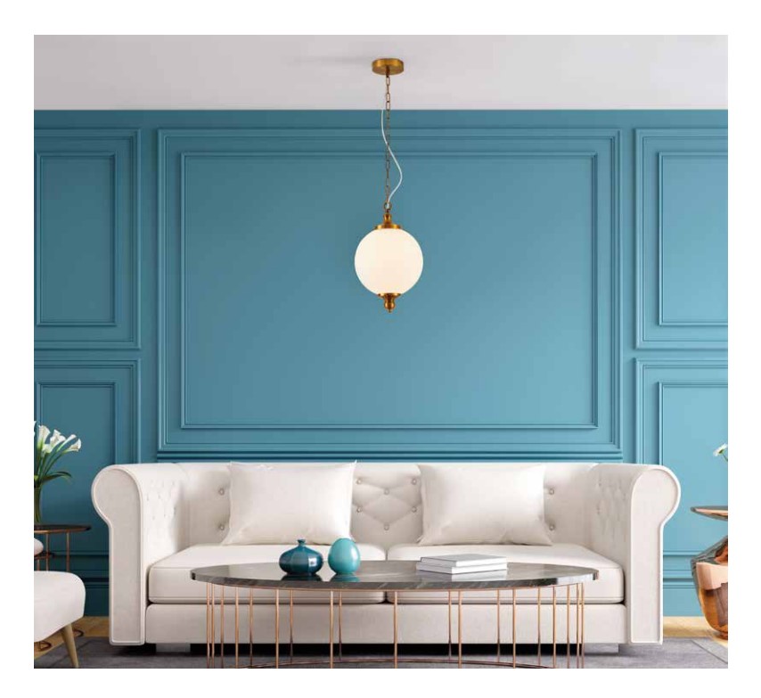 ELEGANT OPAL GLASS AND ANTIQUE BRASS PENDANT