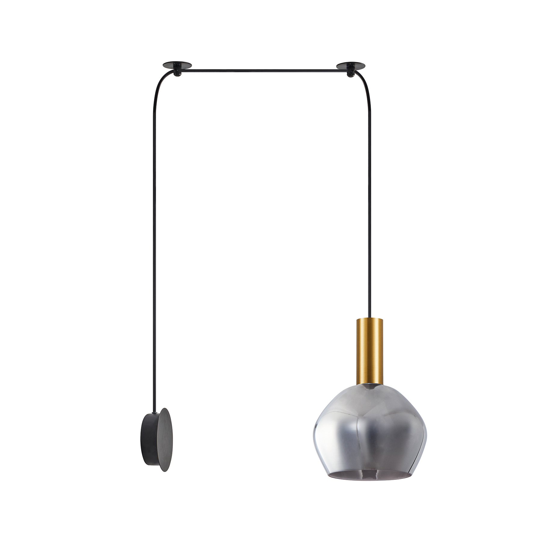 SMOKED GLASS SCONCE PENDANT SYSTEM 3m GOLD DETAIL