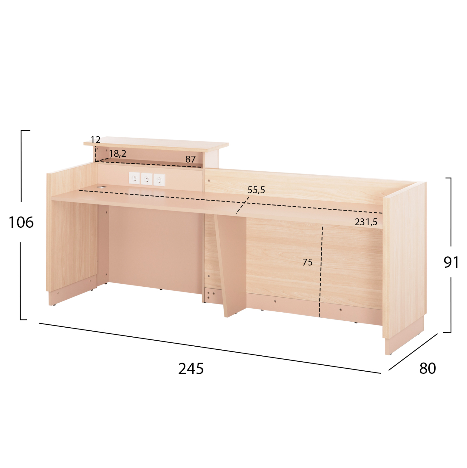 ΓΡΑΦΕΙΟ ΥΠΟΔΟΧΗΣ FB92068.02 ΜΕΛΑΜΙΝΗ ΣΕ SONAMA-ΜΠΕΖ 240x80x106Υεκ.