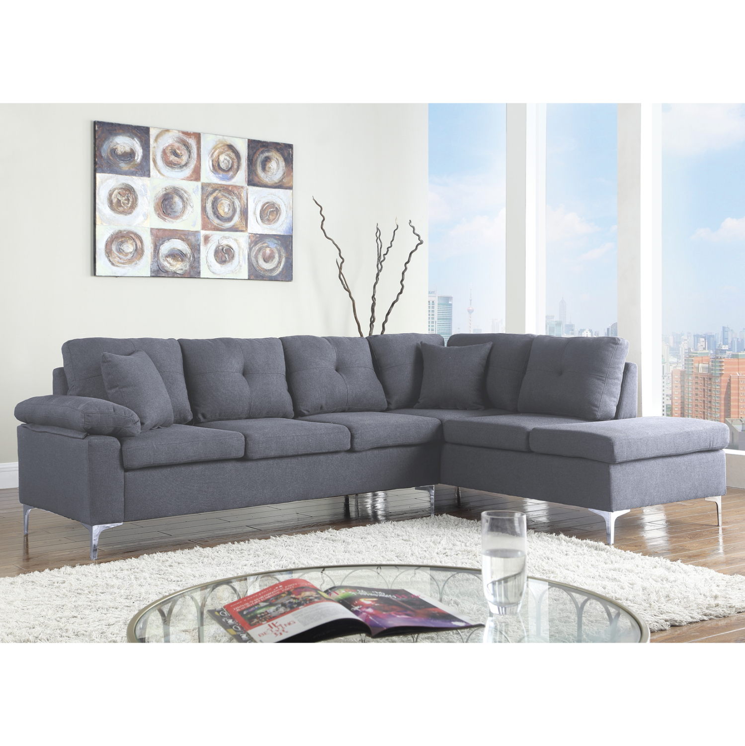 ΚΑΝΑΠΕΣ ΓΩΝΙΑ ΔΕΞΙΑ FB93087R ΥΦΑΣΜΑ ΓΚΡΙ 282x197x90Y εκ.