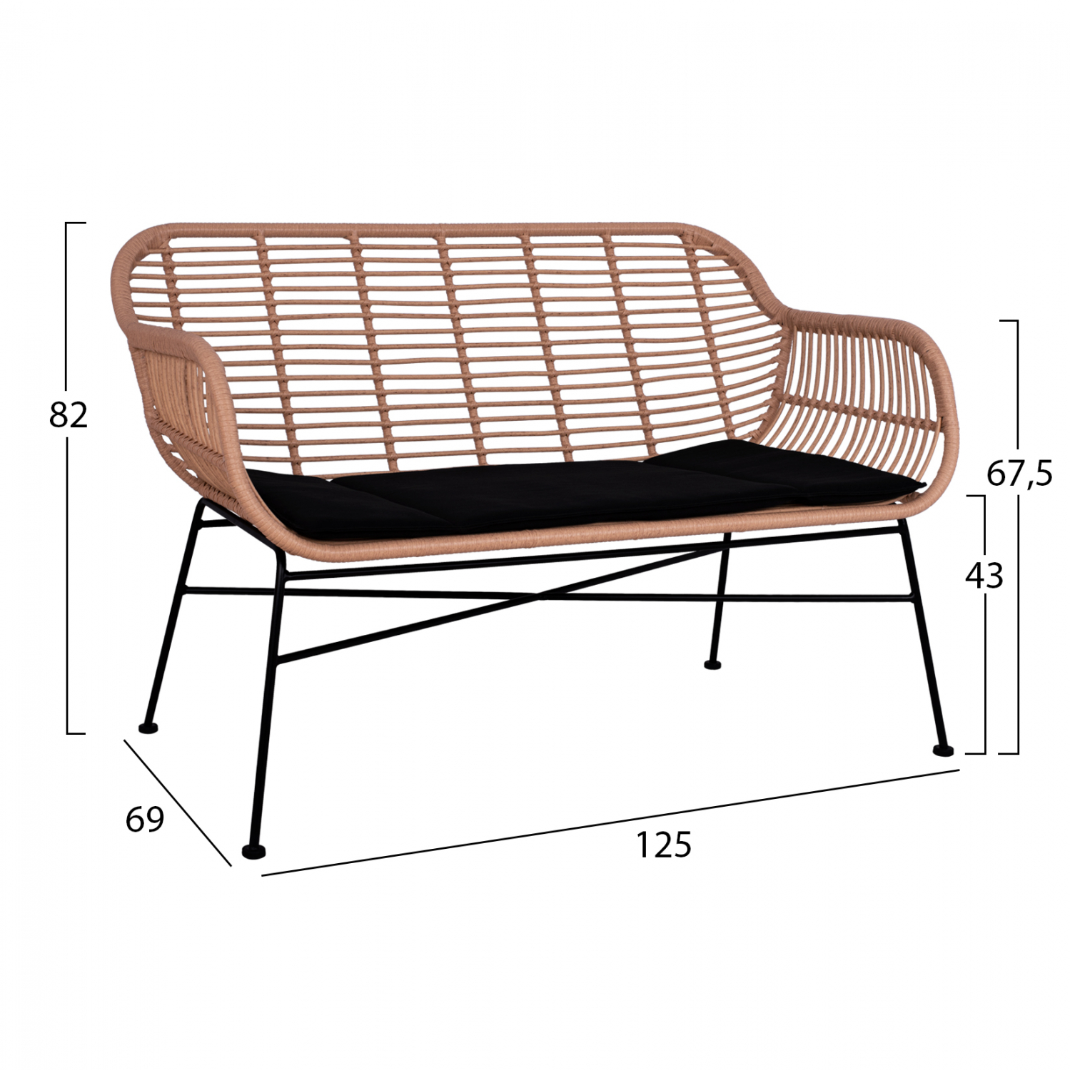 ΣΕΤ ΣΑΛΟΝΙ 4ΤΜΧ FB95460 ΜΕΤΑΛΛΟ & WICKER ΣΕ ΜΠΕΖ ΧΡΩΜΑ