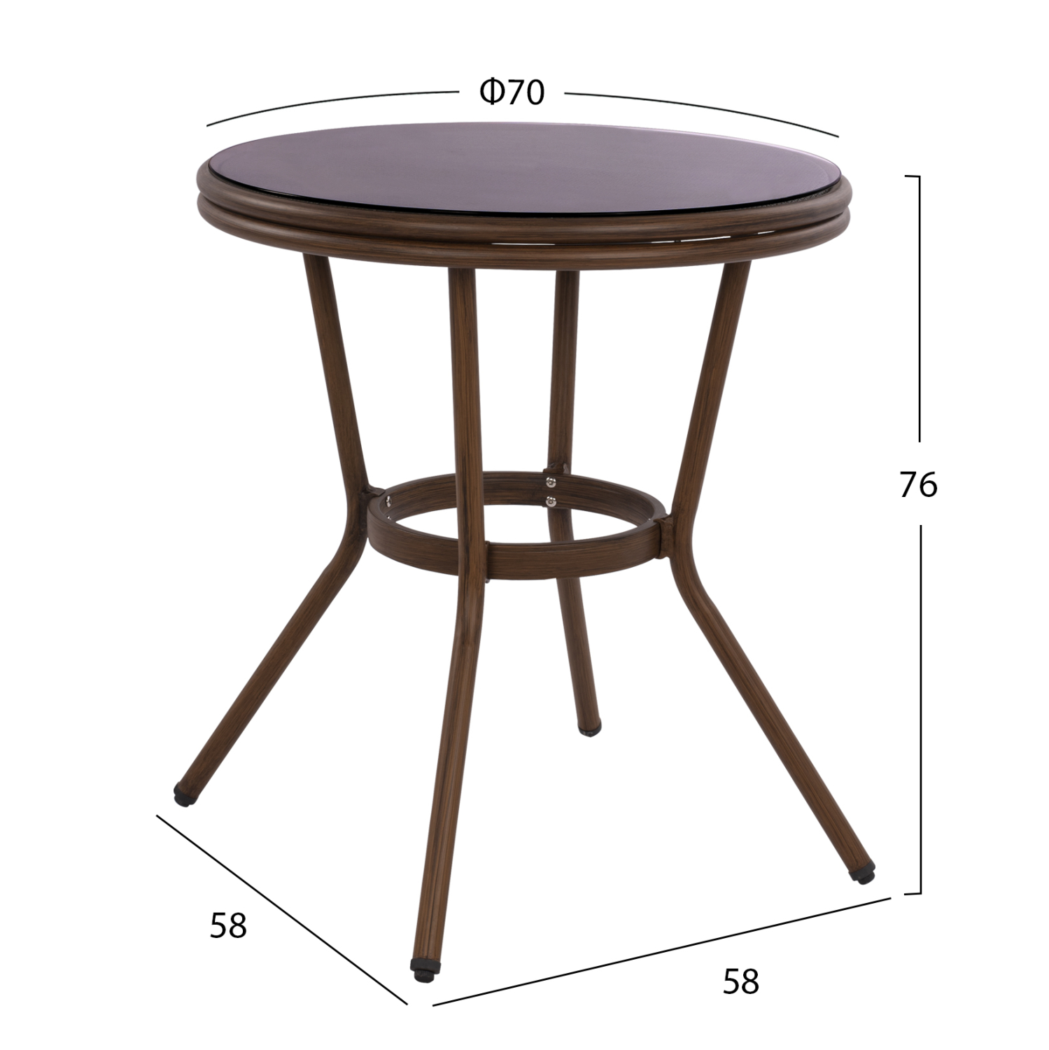ΤΡΑΠΕΖΙ ΑΛΟΥΜΙΝΙΟΥ Φ70x76 εκ. BAMBOO FB95532.03 ΚΑΦΕ ΜΕ ΓΥΑΛΙ