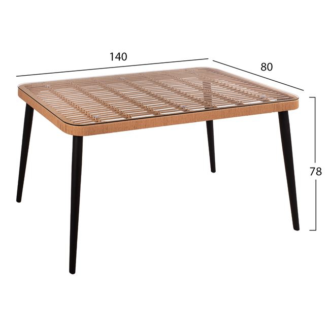 ΣΕΤ 5ΤΜΧ WICKER ΜΕ ΤΡΑΠΕΖΙ 140X80Χ78Υ ΜΠΕΖ & ΜΑΥΡΟ ΧΡΩΜΑ FB910492