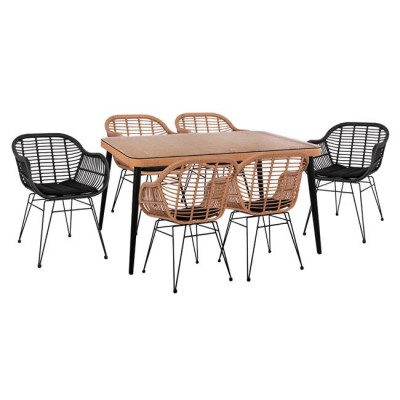 ΣΕΤ 7ΤΜΧ WICKER ΜΕ ΤΡΑΠΕΖΙ 160X90X78Υ ΜΠΕΖ & ΜΑΥΡΟ ΧΡΩΜΑ FB910513