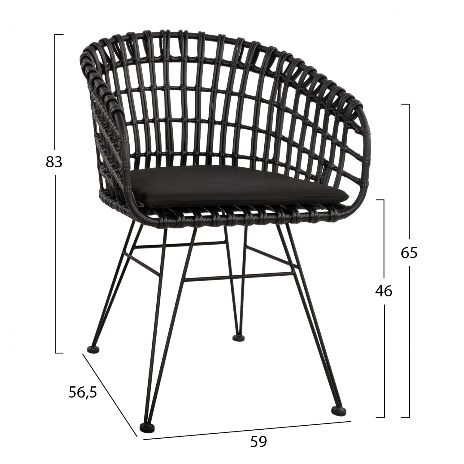 ΠΟΛΥΘΡΟΝΑ ΤΥΠΟΥ ΦΩΛΙΑ ΜΕΤΑΛΛΙΚΗ FB95456.02 ΜΕ WICKER ΜΑΥΡΟ 59Χ56,5Χ83Υ εκ.