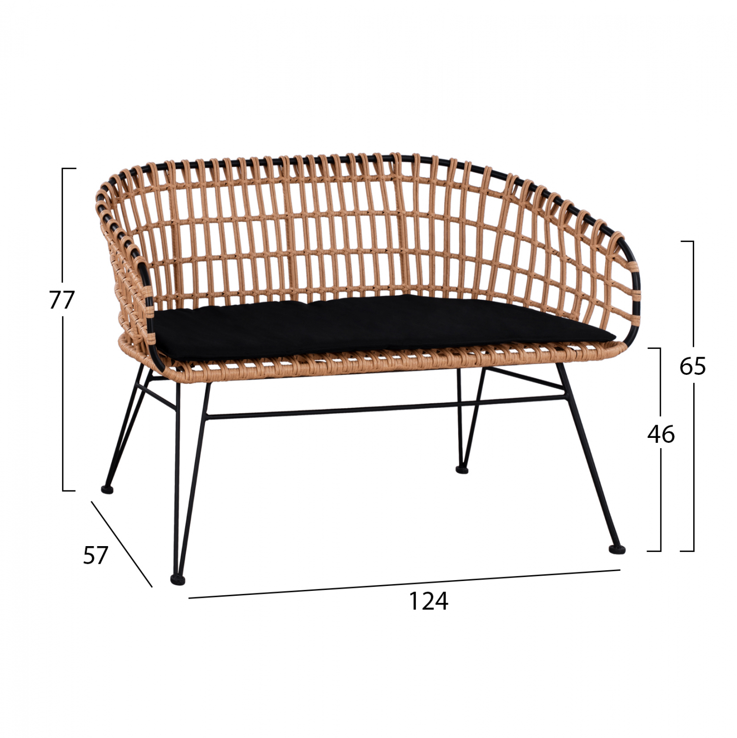 ΠΑΓΚΑΚΙ ΜΕΤΑΛΛΙΚΟ FB95692 ΜΕ WICKER ΜΑΥΡΟ ΜΠΕΖ 124x57x77Υ εκ.