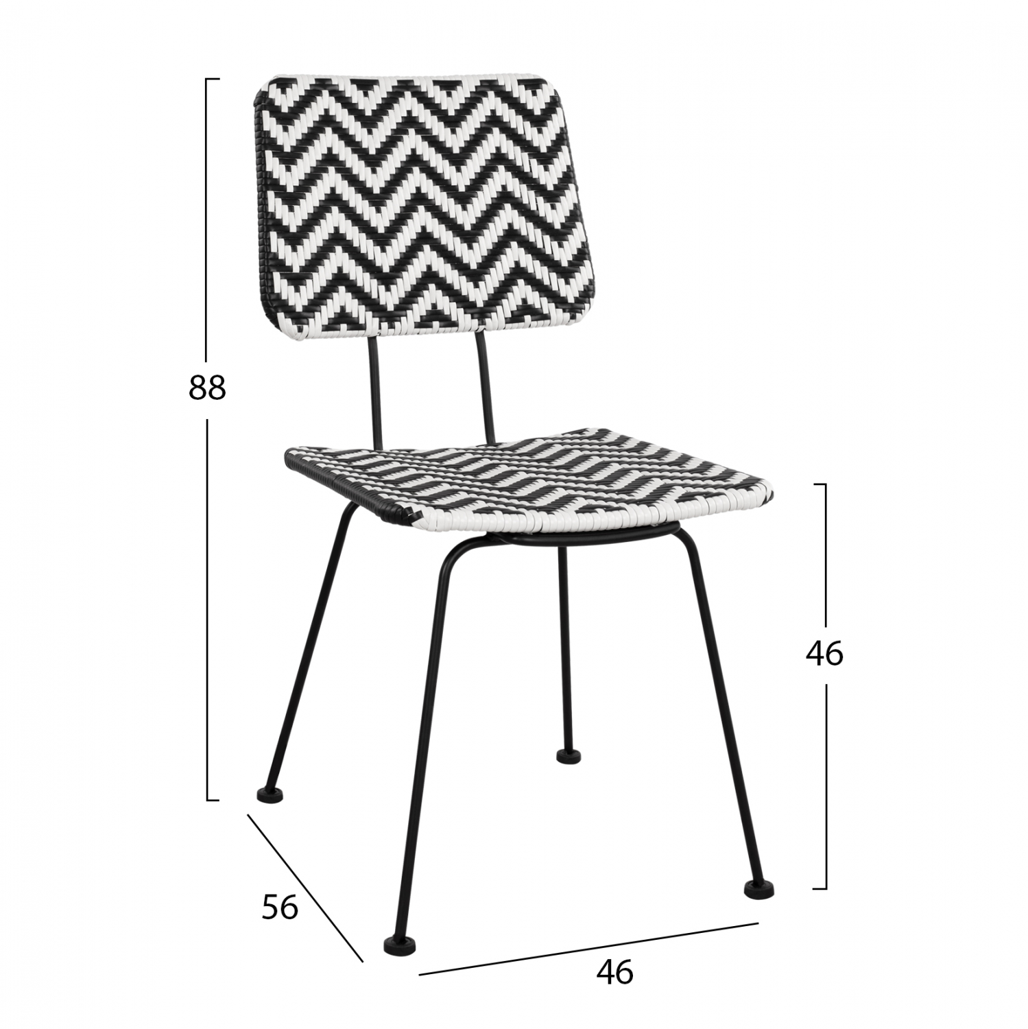 ΚΑΡΕΚΛΑ ΜΕΤΑΛΛΙΚΗ FB95693 ΜΕ WICKER ΜΑΥΡΟ ΛΕΥΚΟ 46x56x88Υ εκ.