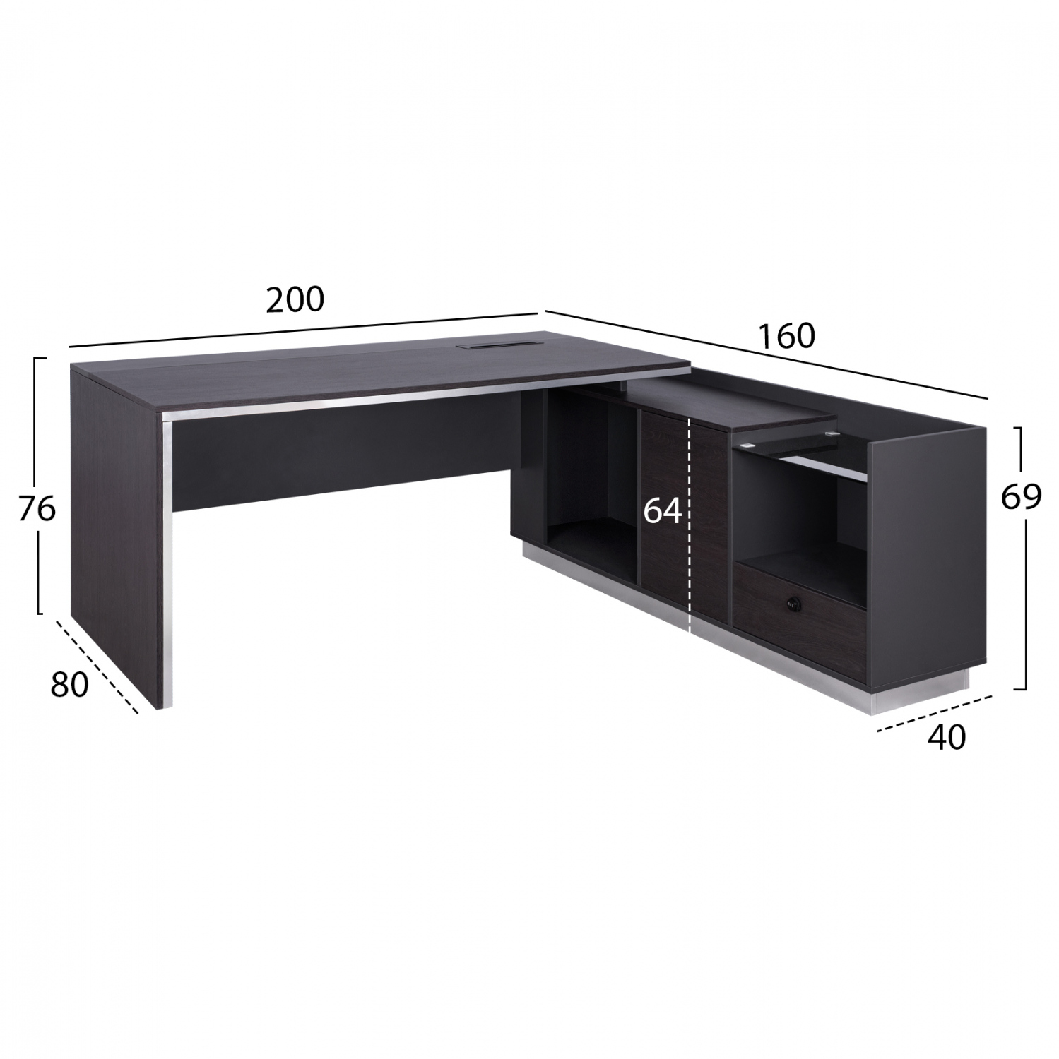 ΓΡΑΦΕΙΟ ΕΠΑΓΓΕΛΜΑΤΙΚΟ ΔΕΞΙΑ ΓΩΝΙΑ ROSEWOOD FB9112R 200X160X76Υ εκ.