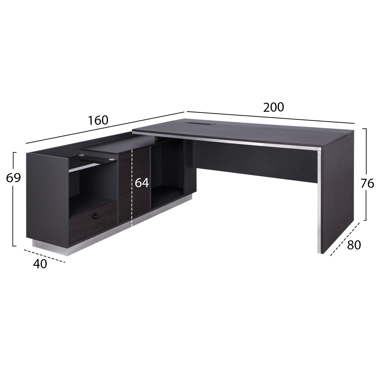 ΓΡΑΦΕΙΟ ΕΠΑΓΓΕΛΜΑΤΙΚΟ ΑΡΙΣΤΕΡΗ ΓΩΝΙΑ ROSEWOOD FB2112L 200X160X76Υ εκ.