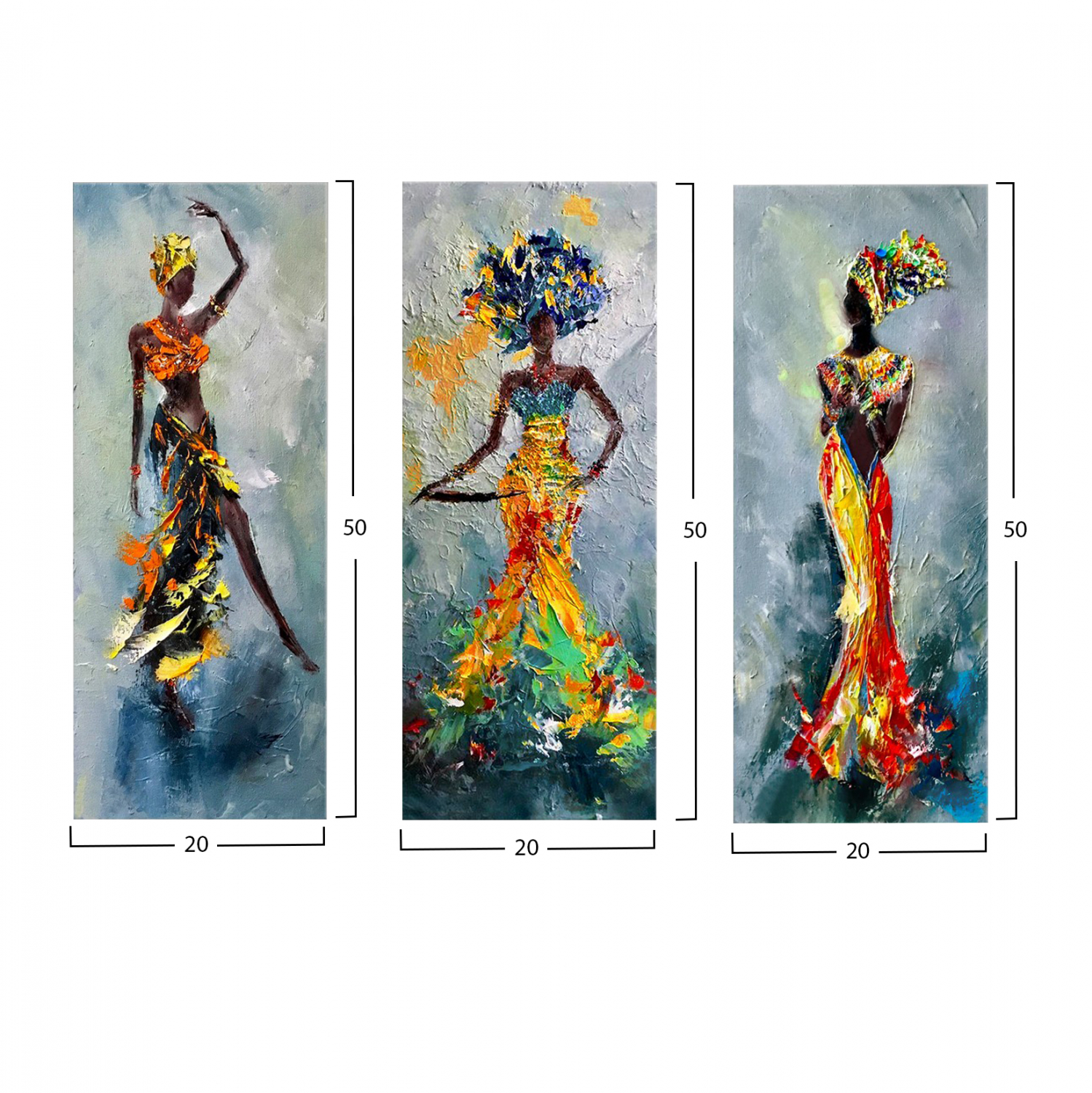 ΠΙΝΑΚΑΣ ΤΡΙΠΤΥΧΟ MDF AFRICAN GIRL IN COLORFUL DRESS FB97204.02 60X0,3X50 εκ.