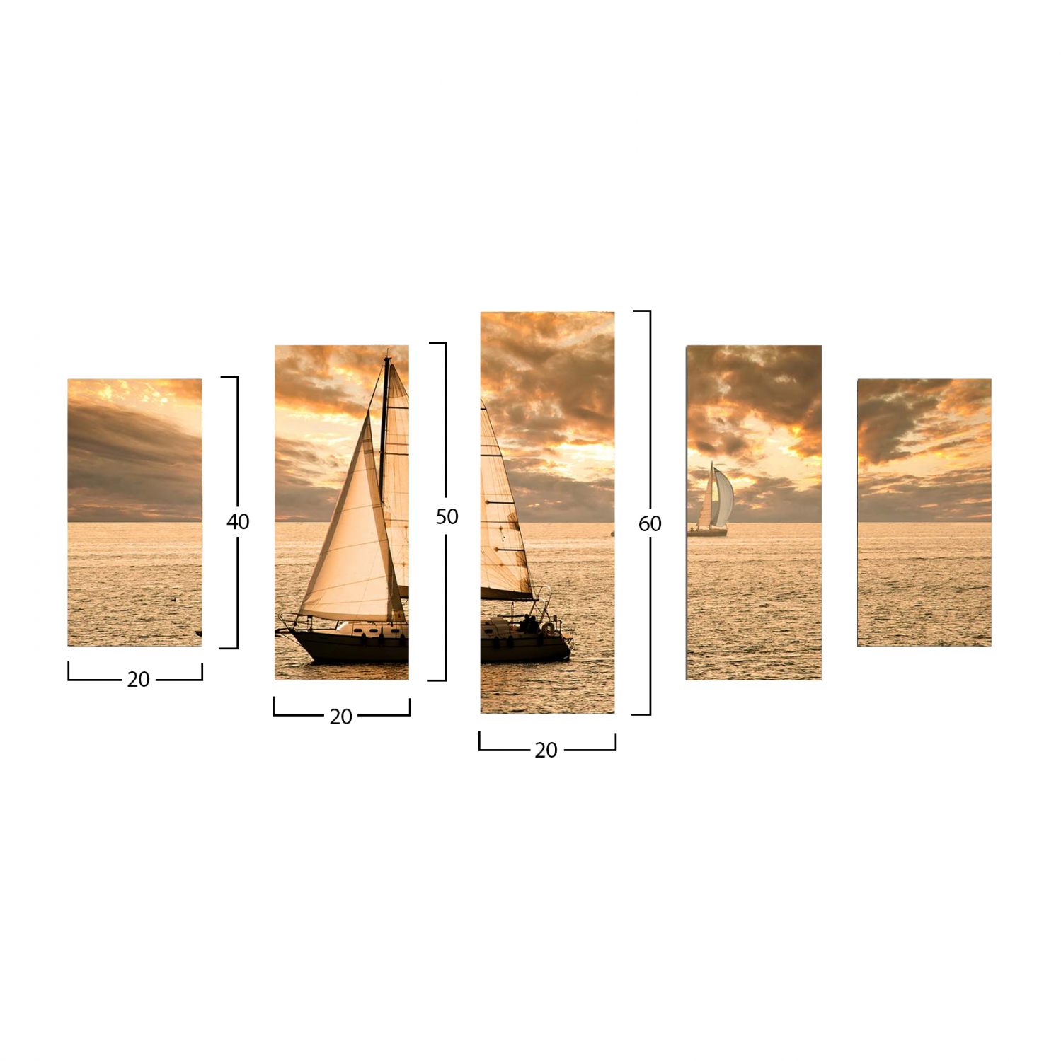 ΠΙΝΑΚΑΣ ΠΕΝΤΑΠΤΥΧΟ MDF SUNSET SAILING FB97206.01 100X0,3X60 εκ.