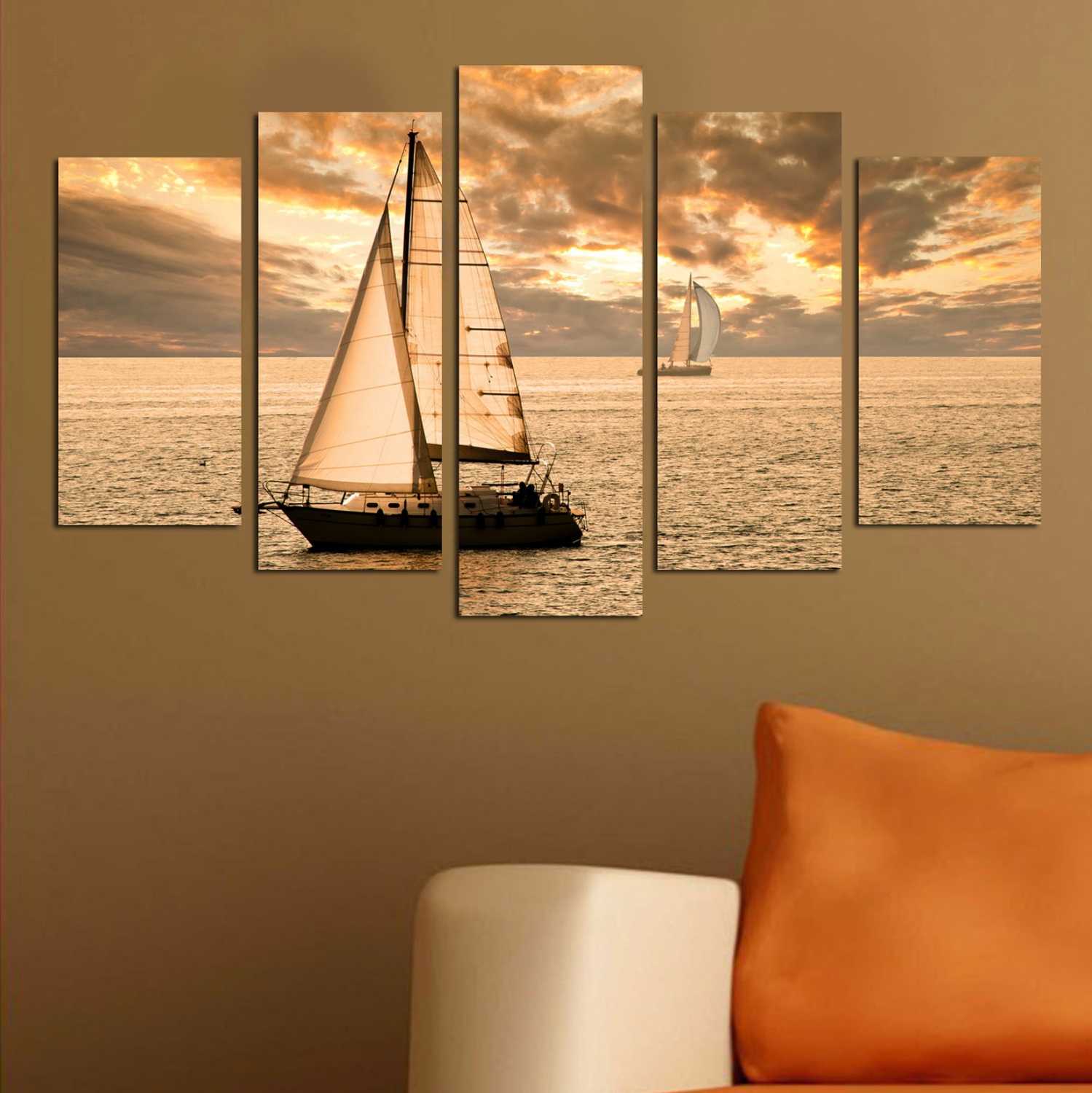 ΠΙΝΑΚΑΣ ΠΕΝΤΑΠΤΥΧΟ MDF SUNSET SAILING FB97206.01 100X0,3X60 εκ.