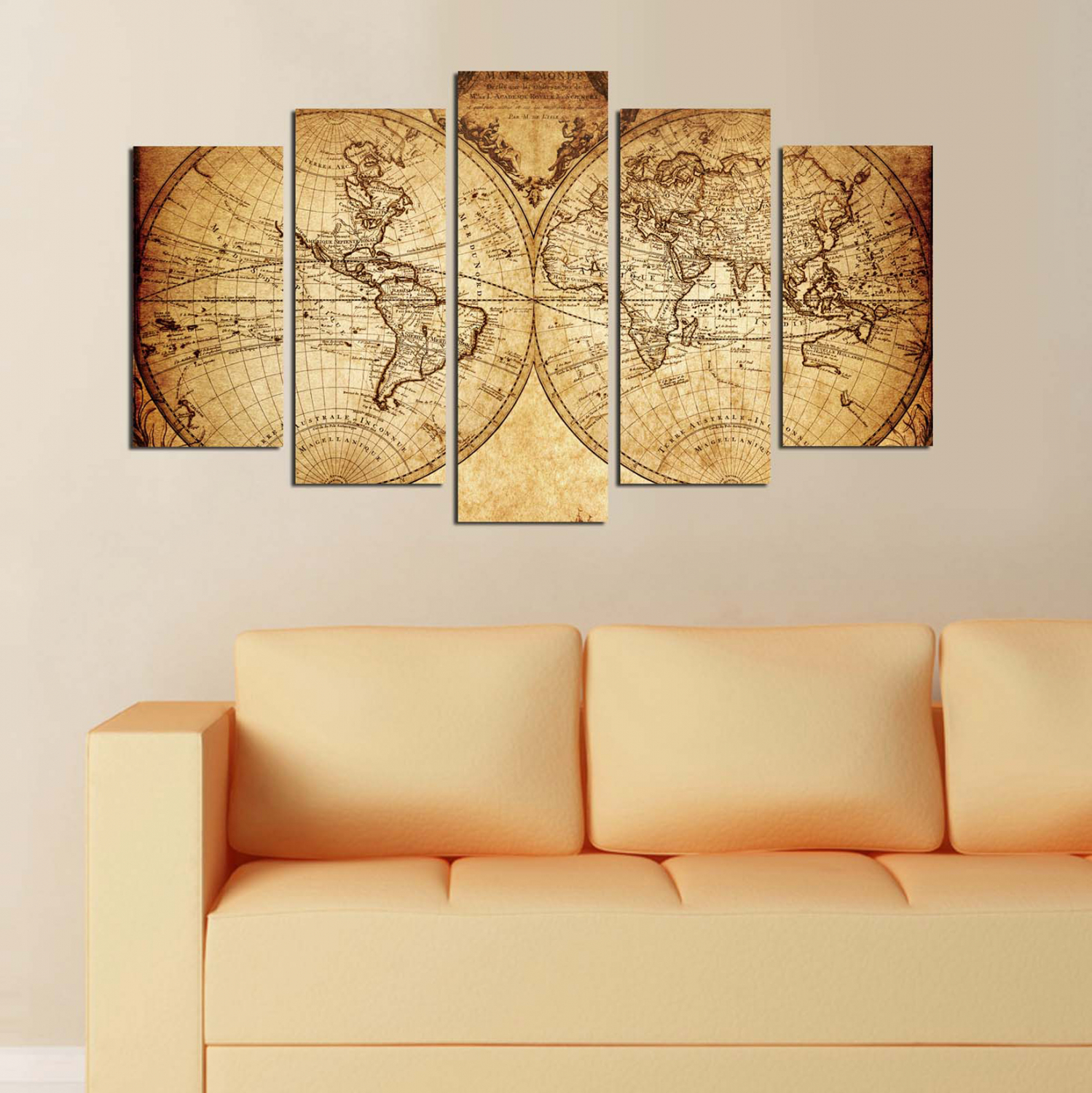 ΠΕΝΤΑΠΤΥΧΟΣ ΠΙΝΑΚΑΣ MDF VINTAGE WORLD MAP HM97206.06 100X60x0,3 εκ.