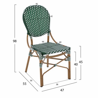 ΚΑΡΕΚΛΑ ΑΛΟΥΜΙΝΙΟΥ ΜΕ WICKER ΠΡΑΣΙΝΟ ΛΕΥΚΟ FB95792.01 47x55x98 εκ.