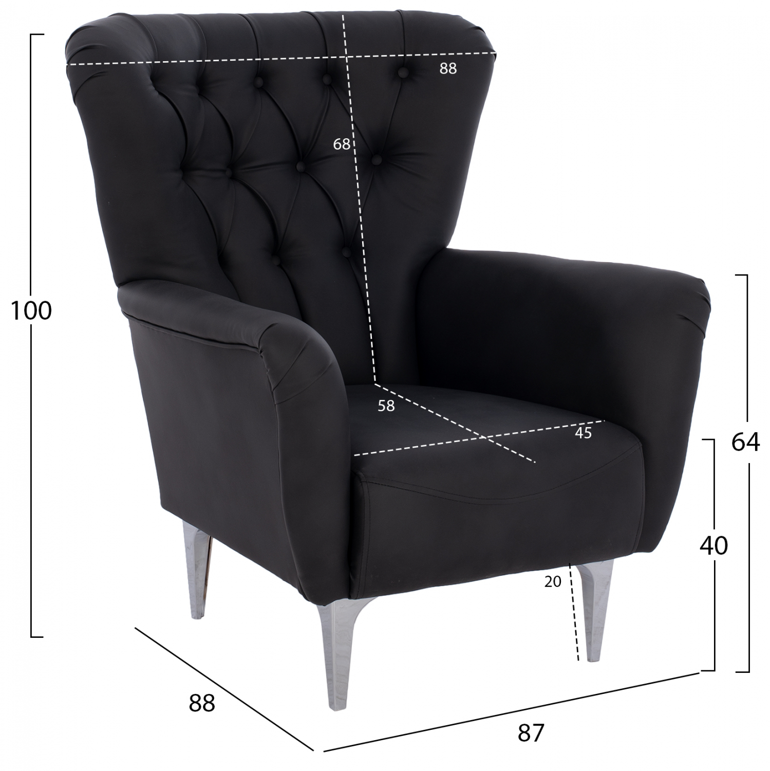 ΠΟΛΥΘΡΟΝΑ ΜΠΕΡΖΕΡΑ Τ. CHESTERFIELD ΣΕ ΧΡΩΜΑ ΜΑΥΡΟ FB99217.01 87x88x100 εκ.