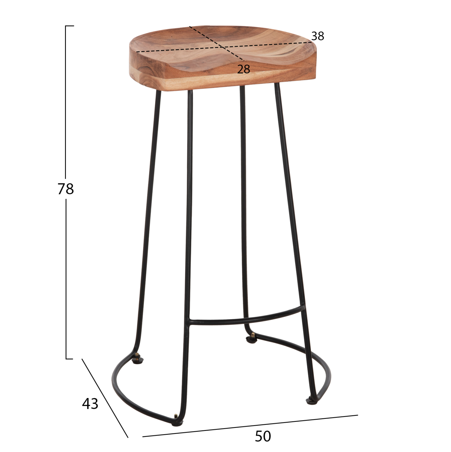 ΣΚΑΜΠΟ BAR FB98363.11 ΜΑΣΙΦ ΞΥΛΟ ΑΚΑΚΙΑΣ-ΜΕΤΑΛΛΟ 50x43x78Υεκ.