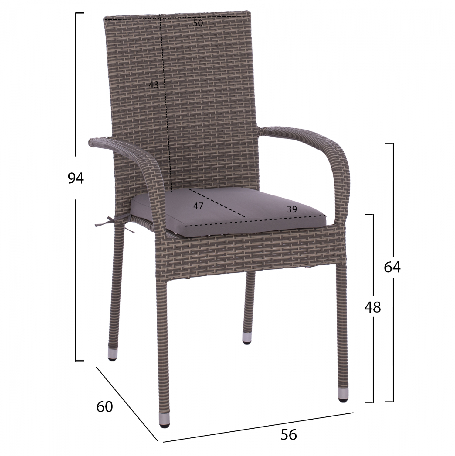 ΣΕΤ ΤΡΑΠΕΖΑΡΙΑΣ 5ΤΜΧ ΤΡΑΠ. 120X70 & ΠΟΛΥΘΡΟΝΕΣ WICKER RATTAN ΓΚΡΙ FB911711.31