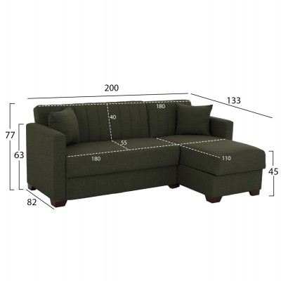 ΚΑΝΑΠΕΣ ΚΡΕΒΑΤΙ ΓΩΝΙΑ ΑΝΑΣΤΡΕΨΙΜΗ DARK OLIVE FB93244.05 202x140x78Yεκ.