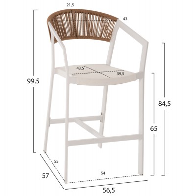 ΣΚΑΜΠΟ ΑΛΟΥΜΙΝΙΟΥ HM5892.12 ΜΕΣΑΙΟΥ ΥΨΟΥΣ RATTAN & TEXTLINE ΛΕΥΚΟ ΜΠΕΖ 55x56,5x99Y