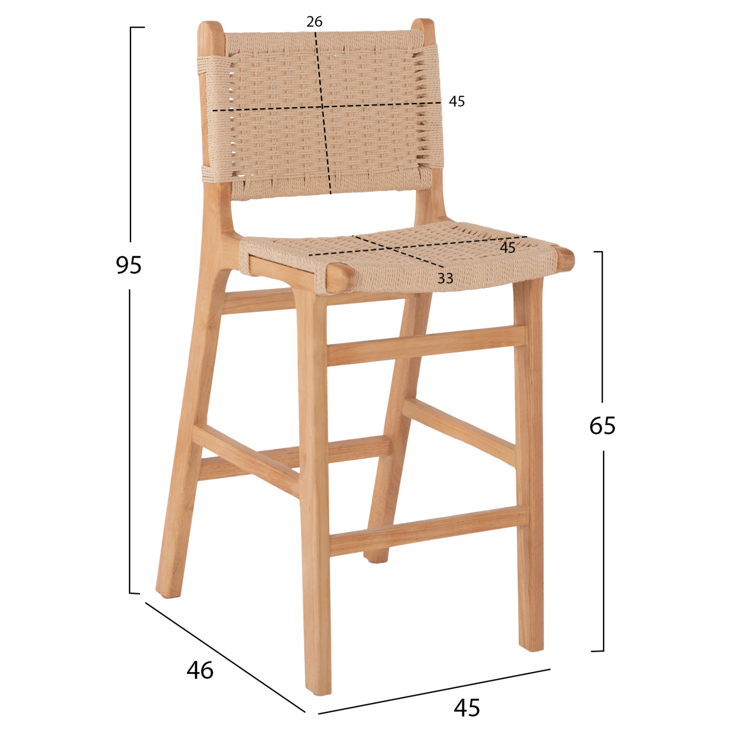 ΣΚΑΜΠΟ ΜΕΣΑΙΟΥ ΥΨΟΥΣ FB99332.01 RUBBERWOOD & ΣΧΟΙΝΙ- ΦΥΣΙΚΟ ΧΡΩΜΑ 45x46x95Υεκ.