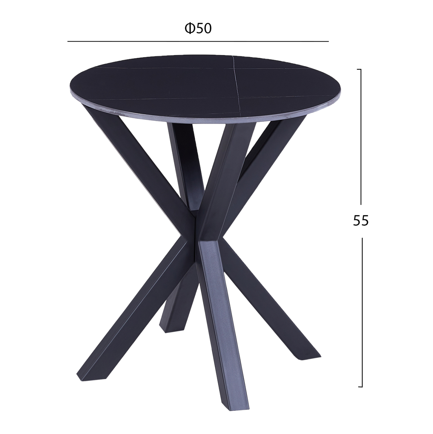 ΒΟΗΘΗΤΙΚΟ ΤΡΑΠΕΖΑΚΙ ΣΤΡΟΓΓΥΛΟ FB99473.04 BLACK MARBLE ΕΠΙΦΑΝΕΙΑ ΜΑΥΡΗ ΒΑΣΗ Φ50x55Yεκ.