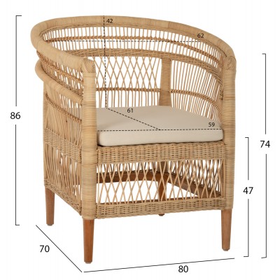 ΠΟΛΥΘΡΟΝΑ MALAWI FB99635.04 ΞΥΛΟ ΜΑΟΝΙ ΕΠΕΝΔΥΣΗ RATTAN ΛΕΥΚΟ ΜΑΞΙΛΑΡΙ ΚΑΘΙΣΜΑΤΟΣ 80x70x86Υεκ.