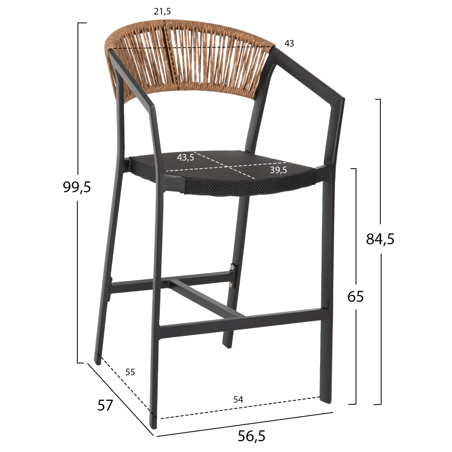 ΣΚΑΜΠΟ ΑΛΟΥΜΙΝΙΟΥ FB95892.15 ΜΕΣΑΙΟΥ ΥΨΟΥΣ RATTAN & TEXTLINE ΜΑΥΡΟ ΜΠΕΖ 55x56,5x99Υ