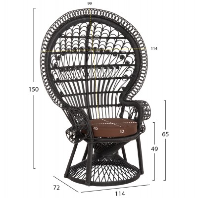 ΠΟΛΥΘΡΟΝΑ FB99342.03 RATTAN ΜΑΥΡΟ-ΜΑΞΙΛΑΡΙ ΜΑΥΡΟ 114x72x150Yεκ.