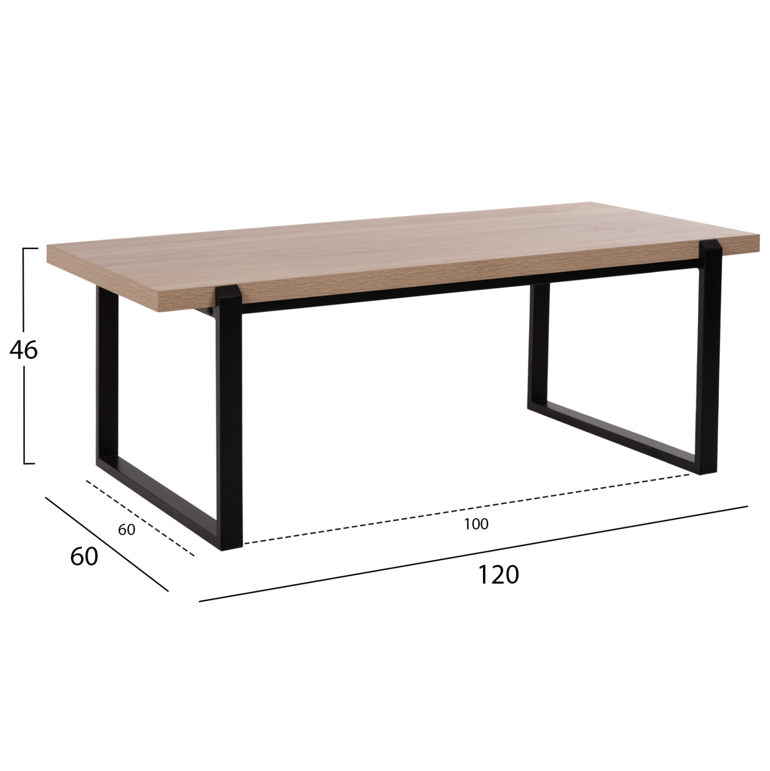 ΤΡΑΠΕΖΙ ΣΑΛΟΝΙΟΥ FB99585.03 MDF SONOMA-ΜΑΥΡΗ ΜΕΤΑΛΛΙΚΗ ΒΑΣΗ 120x60X46Yεκ.