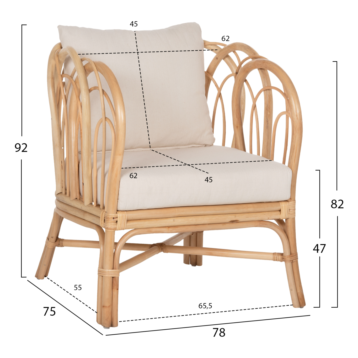 ΠΟΛΥΘΡΟΝΑ FB99817 RATTAN ΣΕ ΦΥΣΙΚΟ-ΛΕΥΚΟ ΜΑΞΙΛΑΡΙ 78x75x92Υ εκ.