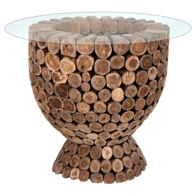 ΤΡΑΠΕΖΙ BAR ΣΤΡΟΓΓΥΛΟ FB99806 KOMMATIA ΞΥΛΟΥ TEAK Φ120x104Υ εκ.