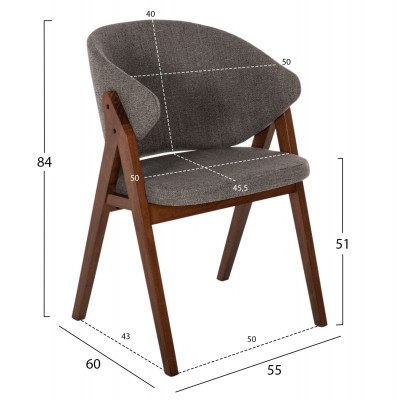 ΚΑΡΕΚΛΑ FB99746.02 RUBBERWOOD ΣΕ ΚΑΡΥΔΙ ΧΡΩΜΑ-ΓΚΡΙ ΥΦΑΣΜΑ 55x60x84Yεκ.