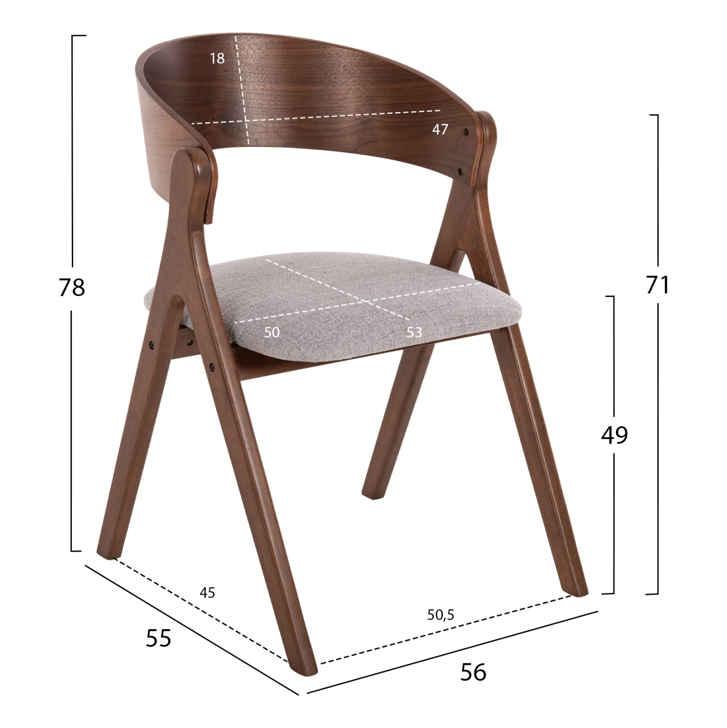 ΚΑΡΕΚΛΑ FB99739.02 RUBBERWOOD ΣΕ ΚΑΡΥΔΙ-ΓΚΡΙ ΥΦΑΣΜΑ ΚΑΘΙΣΜΑ 56x55x78Yεκ.