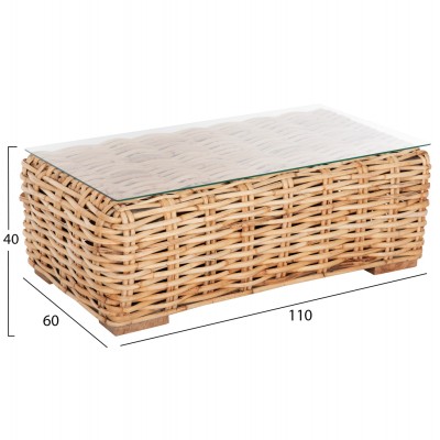 ΤΡΑΠΕΖΙ ΣΑΛΟΝΙΟΥ ΕΞ.ΧΩΡΟΥ FB99811 ΞΥΛΟ MANGO-ΦΥΣΙΚΟ RATTAN-ΓΥΑΛΙ ΑΣΦΑΛΕΙΑΣ 110x60x40Υεκ.
