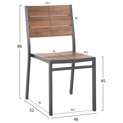 ΚΑΡΕΚΛΑ ΑΛΟΥΜΙΝΙΟΥ FB96063.02 ΣΚΟΥΡΟ ΓΚΡΙ ΜΕ POLYWOOD 46x52x86Υεκ.