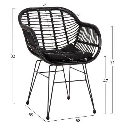 ΠΟΛΥΘΡΟΝΑ ΜΕ ΜΑΞΙΛΑΡΙ ΜΕΤΑΛΛΙΚΗ FB95450.32 ΜΕ WICKER ΜΑΥΡΟ 58x59x82Υεκ.