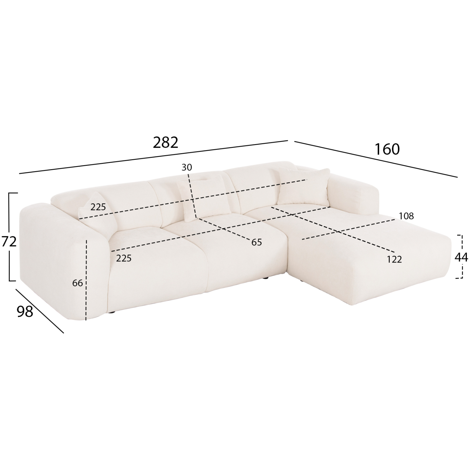 ΚΑΝΑΠΕΣ ΓΩΝΙΑ FB93275.02R ΛΕΥΚΟ ΥΦΑΣΜΑ 110-282x98-160x72Υεκ.
