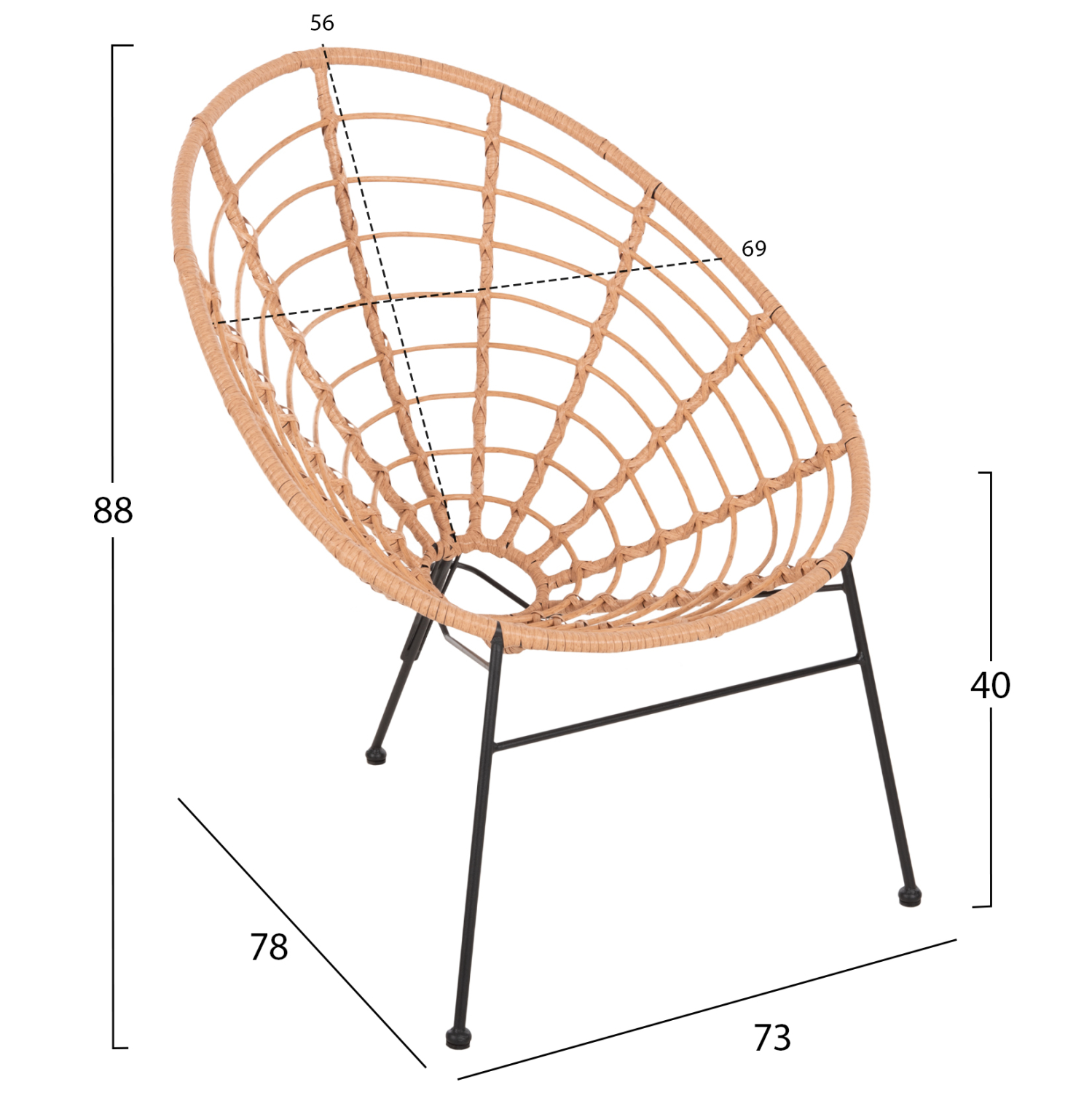 ΠΟΛΥΘΡΟΝΑ ΤΥΠΟΥ ΦΩΛΙΑ ΜΕΤΑΛΛΙΚΗ FB95458.11 ΜΕ WICKER ΜΠΕΖ 73x78x88Υεκ.