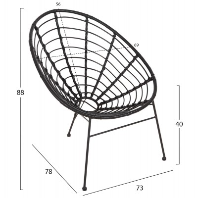 ΠΟΛΥΘΡΟΝΑ ΤΥΠΟΥ ΦΩΛΙΑ ΜΕΤΑΛΛΙΚΗ FB95458.12 ΜΕ WICKER-ΜΑΥΡΟ 73x78x88Υεκ.