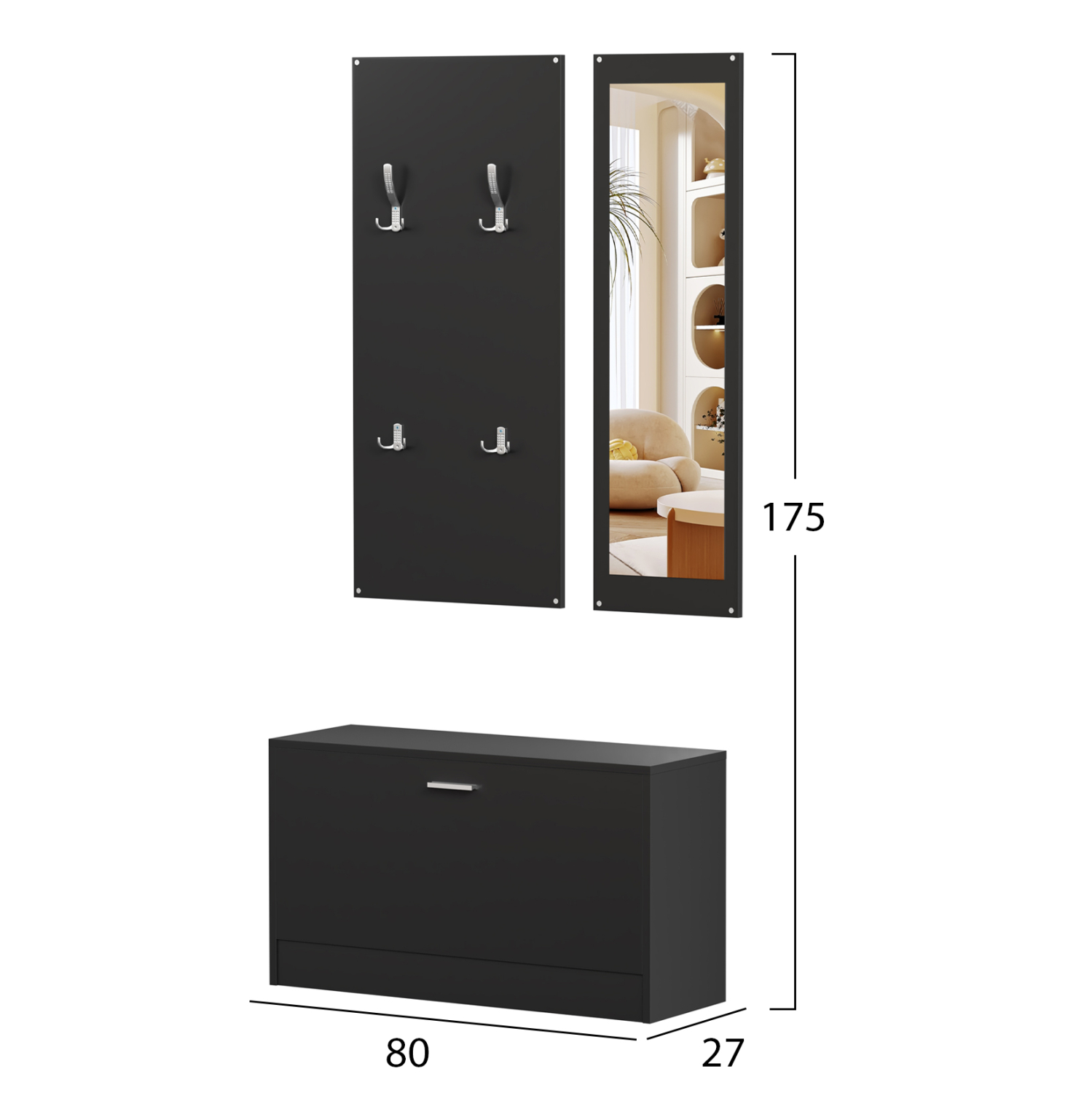 ΣΕΤ ΕΙΣΟΔΟΥ ΜΕ ΚΑΘΡΕΠΤΗ FB92476.02 ΜΕΛΑΜΙΝΗ ΣΕ WENGE 80x27x175Υεκ