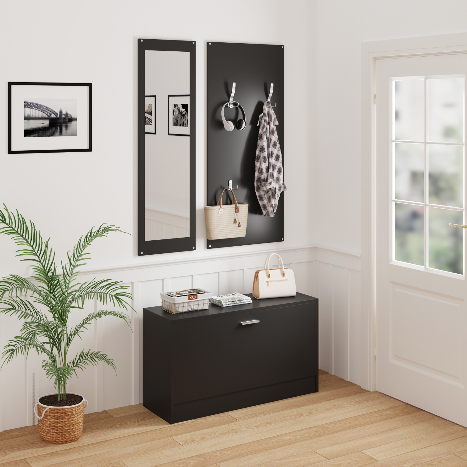 ΣΕΤ ΕΙΣΟΔΟΥ ΜΕ ΚΑΘΡΕΠΤΗ FB92476.02 ΜΕΛΑΜΙΝΗ ΣΕ WENGE 80x27x175Υεκ