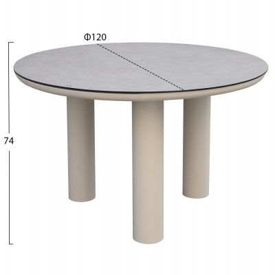 ΤΡΑΠΕΖΙ ΑΛΟΥΜΙΝΙΟΥ FB96201.02 ΚΡΕΜ ΣΚΕΛΕΤΟΣ-3D PRINT ΓΥΑΛΙ-ΚΕΡΑΜΙΚΟ LOOK Φ120εκ