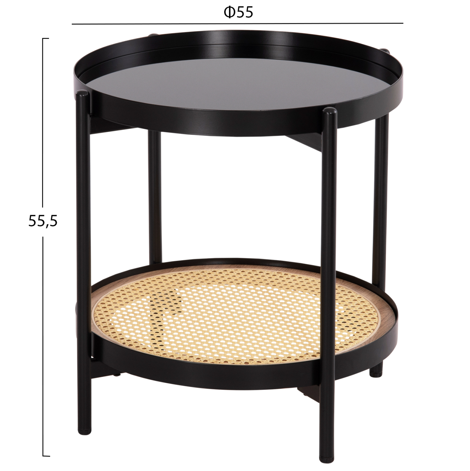 ΒΟΗΘΗΤΙΚΟ ΤΡΑΠΕΖΙ FB918031 ΓΥΑΛΙ TOP-ΜΕΤΑΛΛΟ-RATTAN ΣΕ ΦΥΣΙΚΟ Φ50x55,5Υεκ.