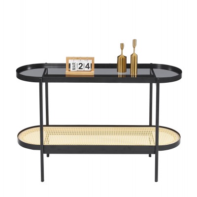 ΚΟΝΣΟΛΑ FB918032 ΓΥΑΛΙ TOP-ΜΕΤΑΛΛΟ-RATTAN ΣΕ ΦΥΣΙΚΟ 120x43x76,5Υεκ.