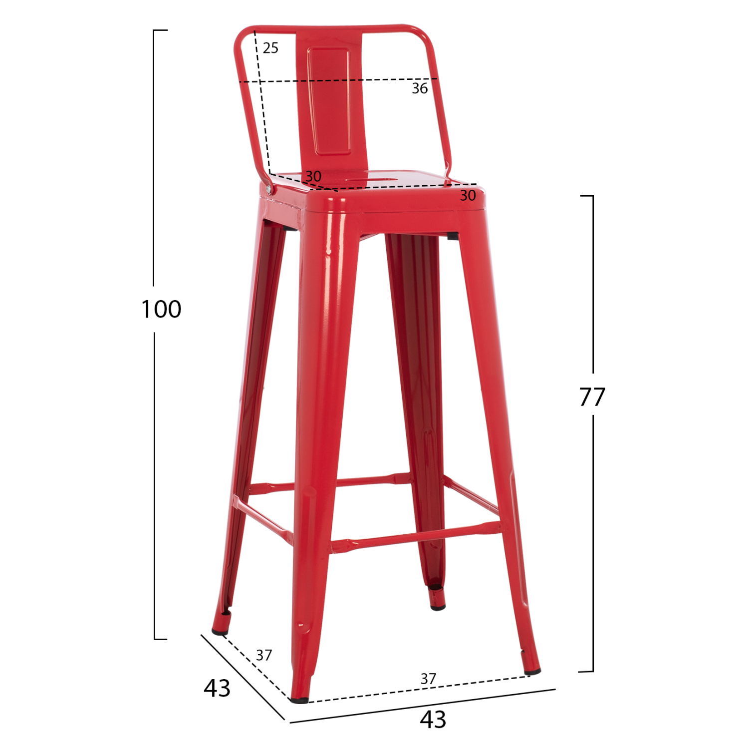 ΣΚΑΜΠΟ BAR ME ΠΛΑΤΗ ΜΕΤΑΛΛΙΚΟ FB98643.44 ΚΟΚΚΙΝΟ 42x42x100Υεκ.