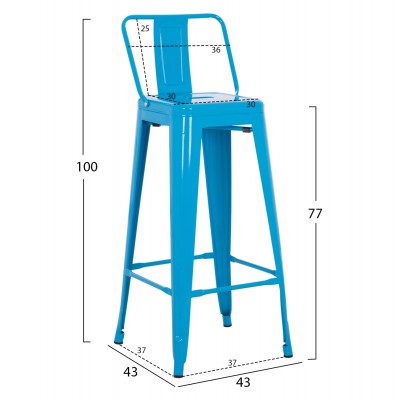 ΣΚΑΜΠΟ BAR ME ΠΛΑΤΗ ΜΕΤΑΛΛΙΚΟ FB98643.48 ΜΠΛΕ 42x42x100Υεκ.