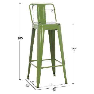 ΣΚΑΜΠΟ BAR ME ΠΛΑΤΗ ΜΕΤΑΛΛΙΚΟ FB98643.53 LIGHT OLIVE GREEN 42x42x100Υεκ.